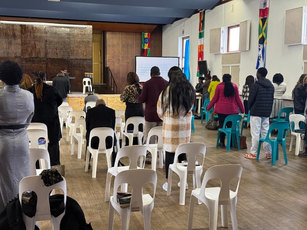 Church community gathered in worship